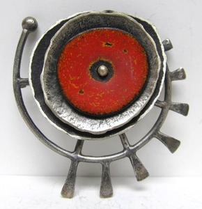 Great Looking Large Sterling Silver Abstract Modernist Eye Brooch