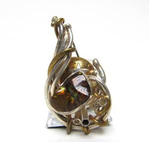 Gorgeous Sculptural Sterling Silver &amp Fire Agate Brooch