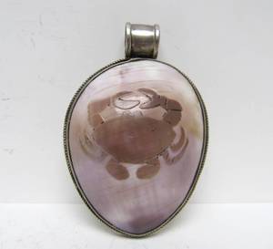 Large Sterling Silver Pendant wShell &amp Inlaid Stone Crab