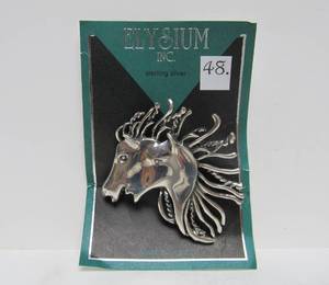 Large Vintage 80s Sterling Silver Horsehead Brooch by Elysium
