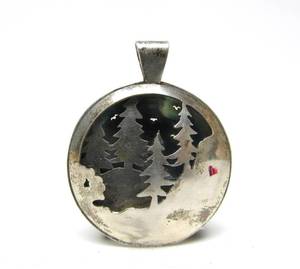 Pierced Sterling Silver Scenic Landscape Pendant wTrees