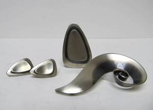 Excellent Mid Century 1960s Signed ORB (Otto R. Bade) Modernist Sterling Silver Earring &amp 2 Brooches&nbsp
