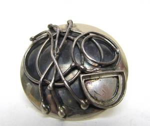 Signed Vintage Mid Century Abstract Modernist Sterling Silver Brooch by Addy Ronen