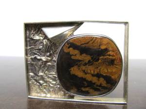 Sculptural Modernist Sterling Silver Brooch wBrown Jasper by Diane Egbert