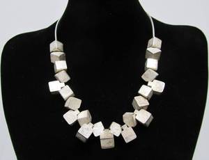 Wonderful Large Modernist Brushed Sterling Silver Modernist Cube Necklace