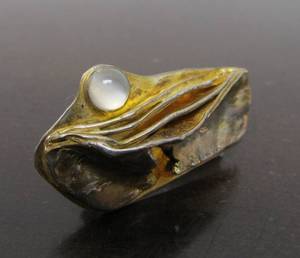 Abstract Sculptural Sterling Silver Brooch wMoonstone