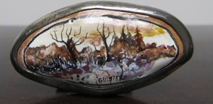 Signed Hand Painted Scene Sterling Silver Brooch&nbsp