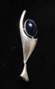 Very Nice Signed Vintage Modernist SIGI PINEDA Brooch wDeep Blue Gemstone&nbsp