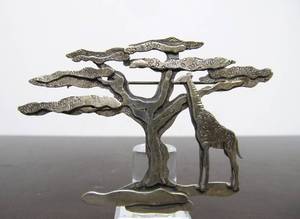 Large Sterling Silver African Landscape Giraffe Brooch
