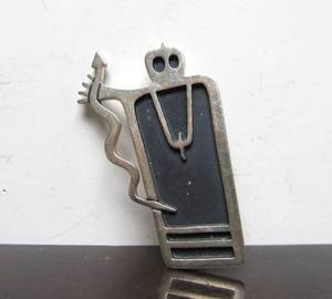 Abstract Tribal Style Snake Handler Sterling Silver Brooch Pendant