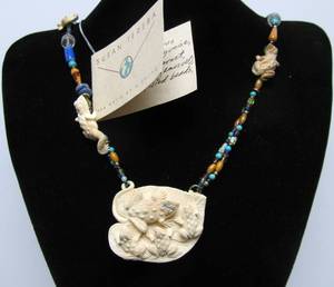 Large &amp Impressive SUSAN TEREBA Beaded Necklace wWalrus &amp Mammoth Tusk Carved Frogs