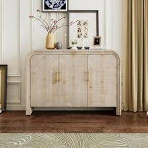 Harper & Bright Designs Natural Wood Wash Minimalist Wood 47.2 in. Sideboard with Gold Handles and Adjustable Shelves  Customer Returns See Pictures