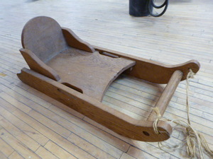 lot 134 image: Handcrafted Childrens Wooden Pull Sled