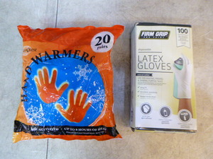 lot 140 image: Hand Warmers and Latex Gloves