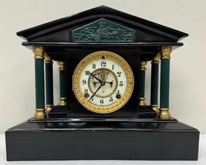 lot 18 image: Antique Ansonia Enameled Iron Mantle Clock