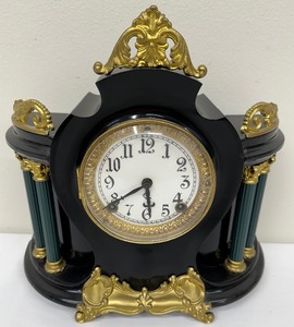 lot 31 image: Antique Ansonia Enameled Iron Mantle Clock