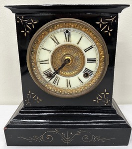 lot 101 image: Antique Ansonia Enameled Iron Mantle Clock