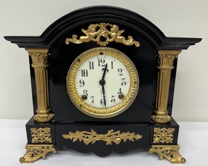 lot 138 image: Antique Ansonia Enameled Iron Mantle Clock