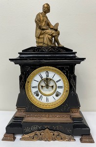 lot 156 image: Antique Ansonia Enameled Iron Mantle Clock with Beveled Glass Front