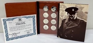 lot 9 image: Sir Winston Churchill The Making of the Man Sterling Silver Proof Medals Collection-Sept 1,1976 by American Express Company