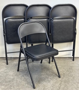 lot 99F image: Samsonite Black Vinyl and Black Metal Folding Chairs - Set of Four