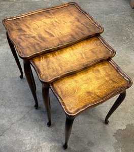 lot 66F image: Vintage Wood Nesting Accent Tables - Set of Three