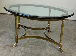lot 104F image: Brass Claw Foot Base with Beveled Edge Glass Top Coffee Table