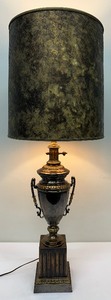 lot 98L image: Beautiful Tall Brass Lamp with Shade Made by Frederick Cooper Lamps in Chicago