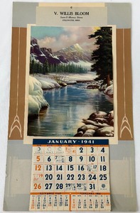 lot 196 image: Vintage C.N. Wainwright Natures White Mantle 1941 Calendar for V. Willis Bloom, Save-U-Money Store - Stillwater, Minn.