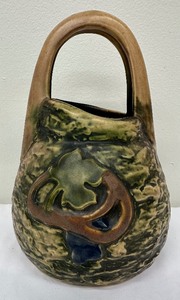 lot 7 image: Vintage Roseville Art Pottery Imperial Forest Leaves Green  Brown Planter Basket - 10