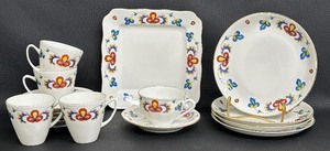 lot 17C image: Vintage Porsgrund Norway Farmers Rose Afternoon TeaDemitasse Grouping