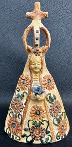lot 135C image: Folk Art Virgin of Solitude Sculpture - Handmade Ceramic with Painted Accents