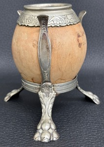lot 239 image: Vintage South American Yerba Mate Gourd with Silver Plate Stand