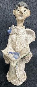 lot 225 image: Primitive Clay Singing Angel with Bluebirds - Signed