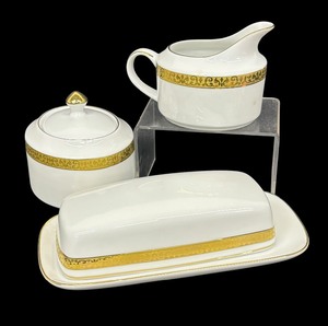 lot 193 image: Royal Gallery Gold Buffet Butter Dish, Creamer Pitcher and Sugar Dish