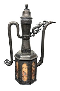 lot 200 image: Antique Octagonal Metal Chinese Panel Teapot