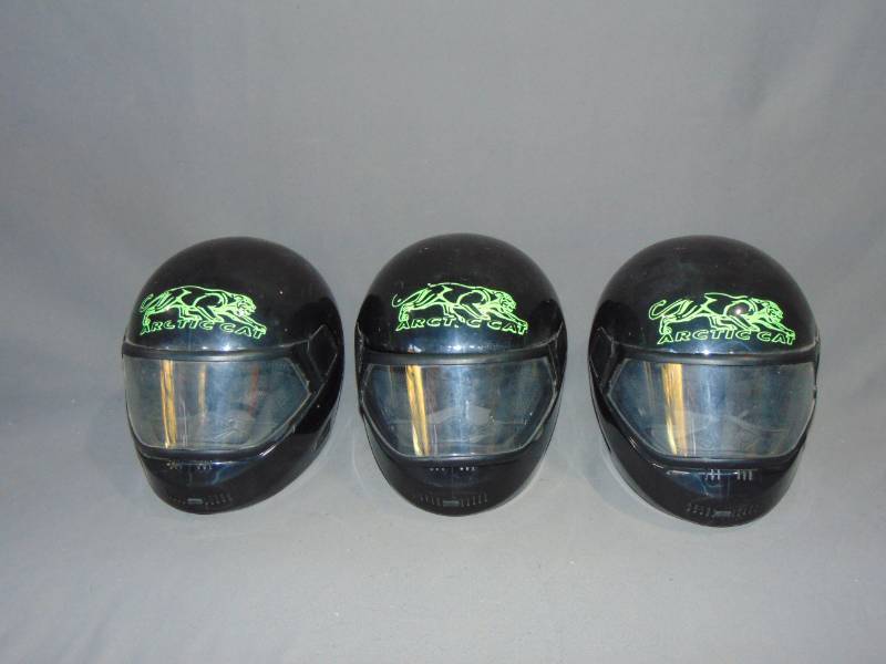 lot 43 image: 3 Pack Lot Arcitc Cat Snowmobiles Helmets