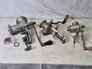 lot 24 image: Set of 3 Vintage Manual Meat Grinders - Universal & Climax Models