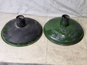 lot 35 image: Lot of 2 Vintage Porcelain Light Reflectors - Green