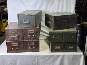 lot 38 image: Lot of 6 Vintage Metal Storage Drawers & Cabinets