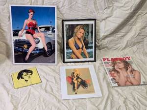 lot 85 image: Collection of Vintage Pin-Up & Playboy Art Prints and Magazine