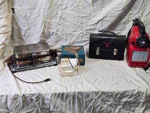 lot 89 image: Electric Waffle Iron, Knife Sharpener, Portable Light and Tv, and Toolbox