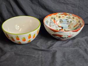 lot 104 image: 2 Decorative Bowls - Carrot Design and Vintage Asian Scene