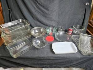 lot 105 image: Collection of Glass Bakeware and Mixing Bowls - Pyrex and More