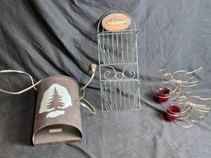 lot 140 image: Home Decor Items Tree Design Light, Fish Wall Rack, and Candle Holders