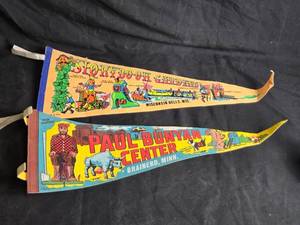 lot 150 image: Vintage Pennants - Storybook Gardens Wisconsin Dells and Paul Bunyan Center Brainerd MN