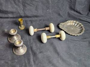 lot 155 image: Vintage Collection of Decorative Candle Holders, Door Knobs