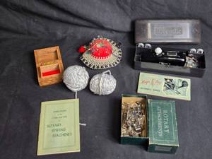 lot 165 image: Vintage Domestic Rotary Sewing Machine with Button Hole Attachment and Accessories
