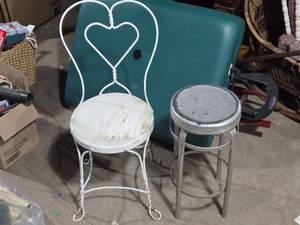 lot 168 image: Vintage Wire Chair and a Stool