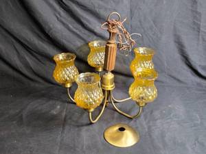 lot 171 image: Vintage Mid-Century 6-Light Amber Glass Chandelier